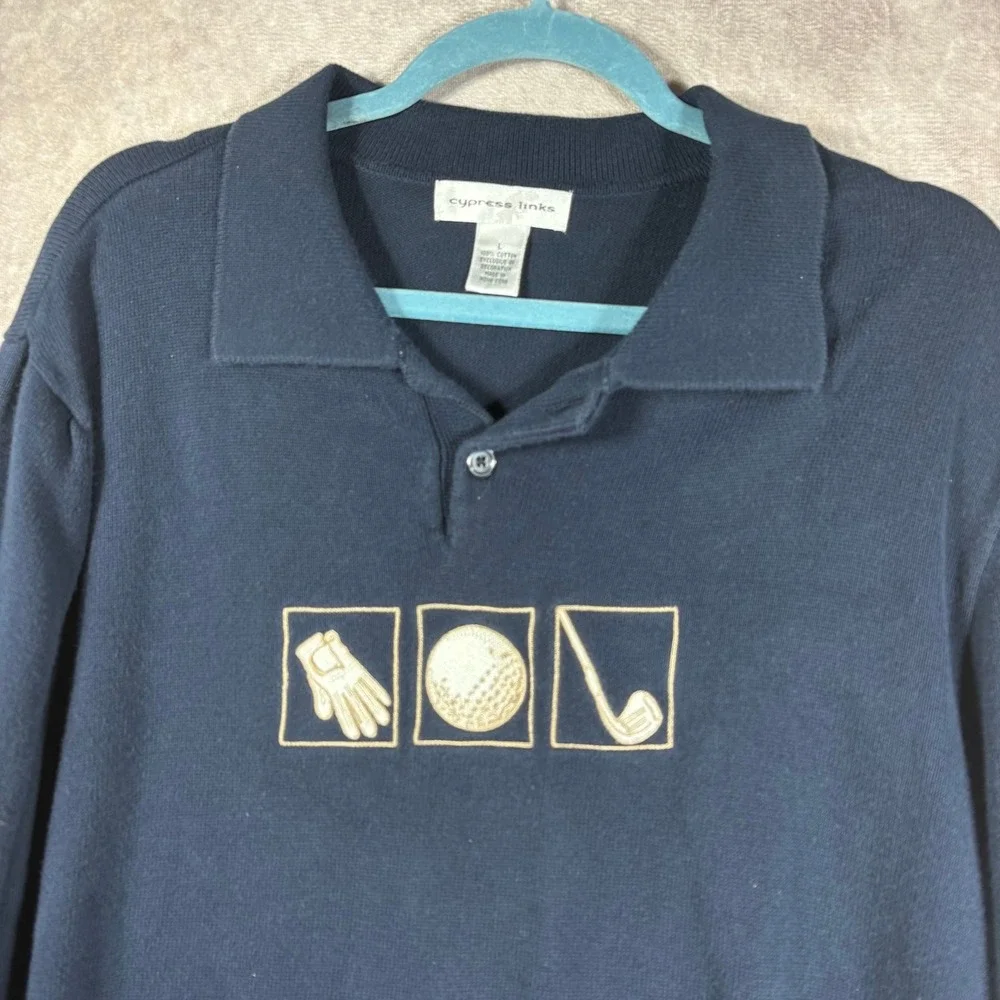 Cypress Links Sweater Mens Size Large Navy Blue Knit Golf Pullover Cotton Preppy